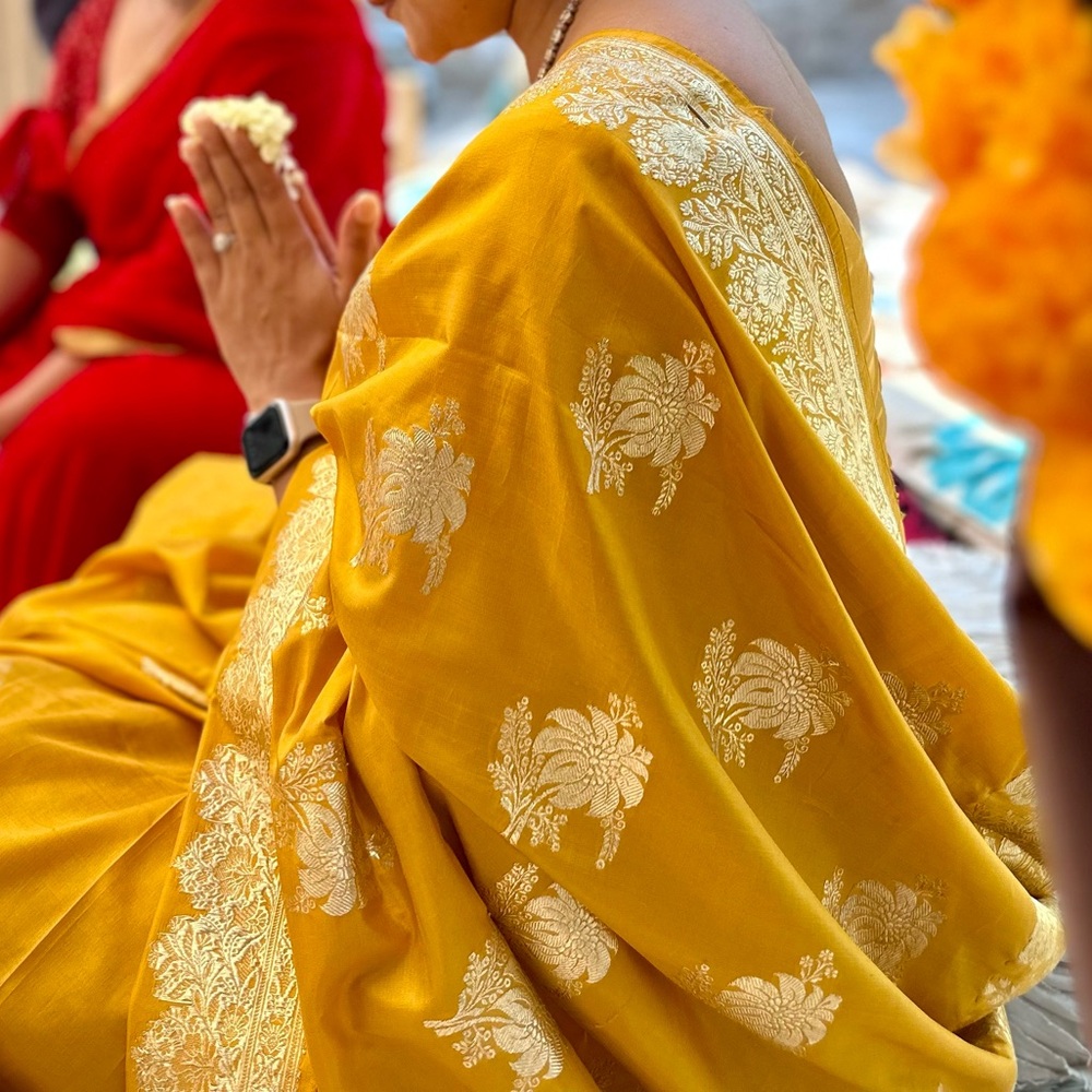 Mustard yellow saree blouse set - Picture 9 of 11